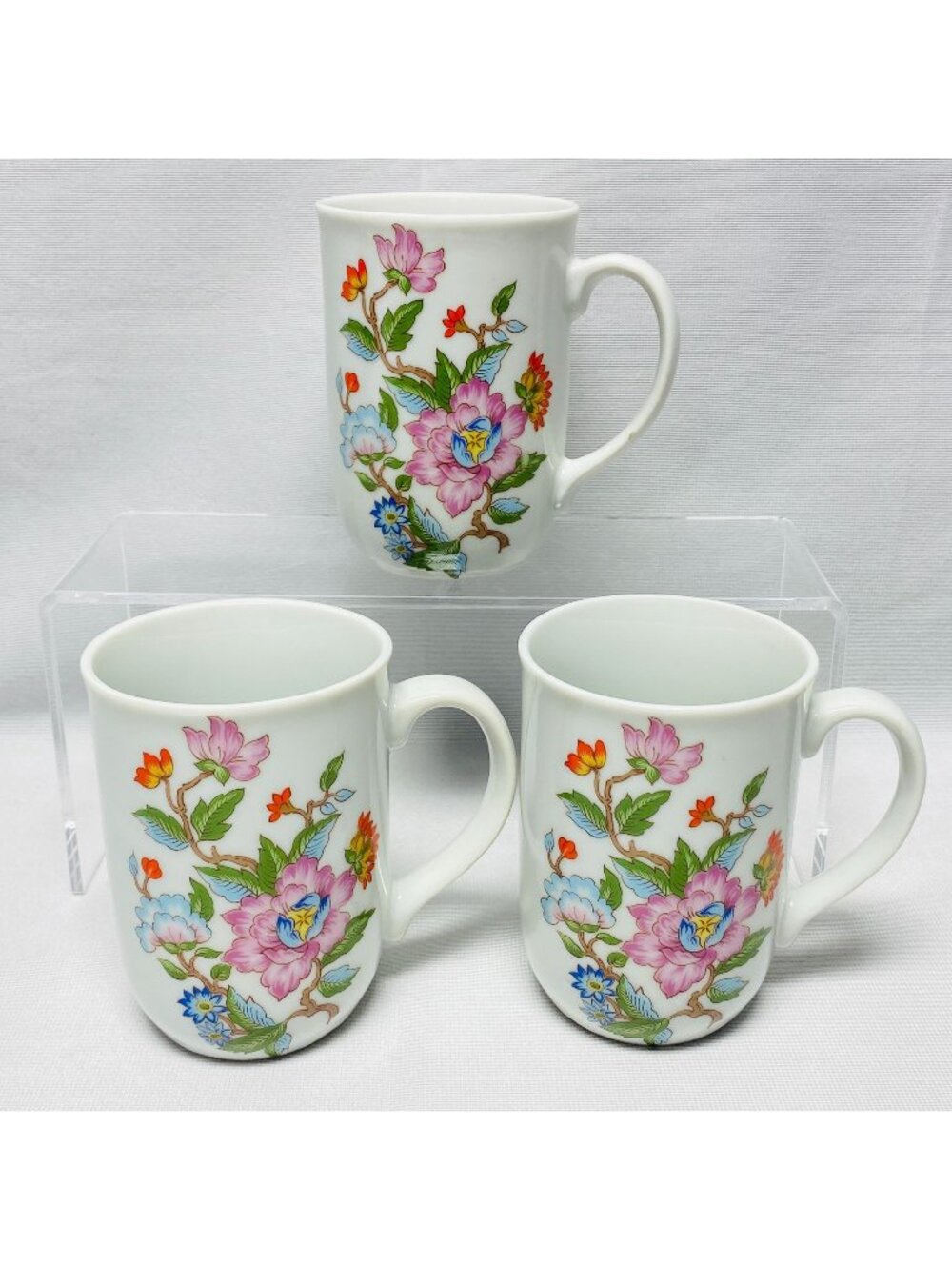 3 Vintage Dolphin Le Jardin Tea Cups 10oz Fine China Floral Mugs